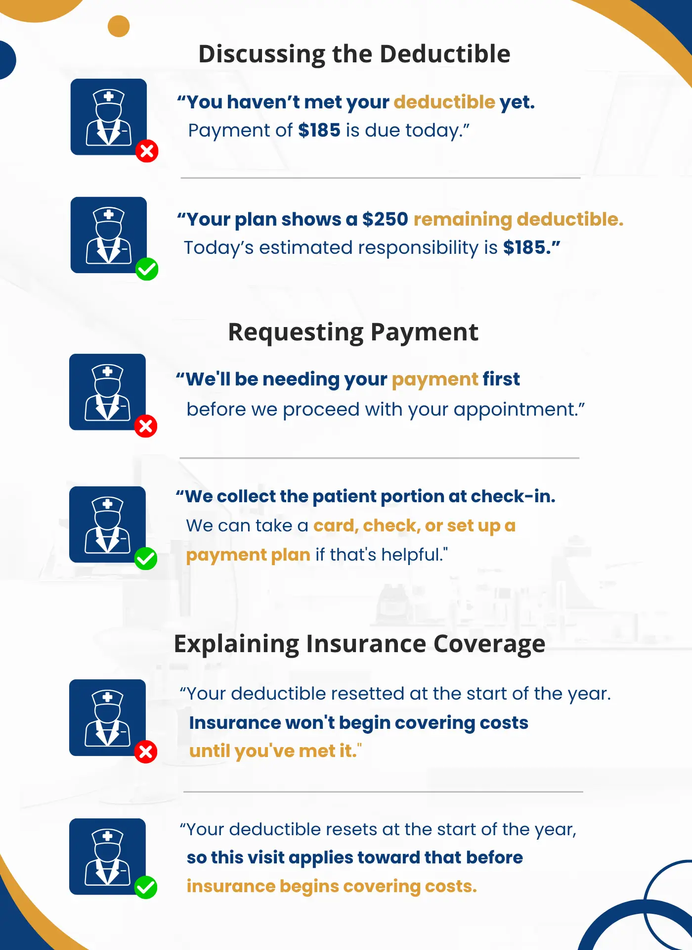Healthcare infographic comparing compassionate and non-compassionate billing communication. Healthcare infographic comparing compassionate and non-compassionate billing communication.